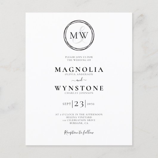 Budget Elegant Monogram Weddenschap Uitnodiging (Voorkant)