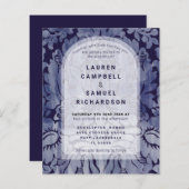 Budget Elegant Navy Blue Damask Wedding Uitnodigin (Voorkant / Achterkant)