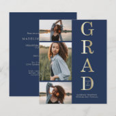 Budget Elegant Navy Blue Gold 3 Foto Afstuderen (Voorkant / Achterkant)