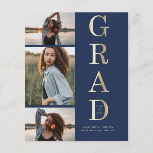 Budget Elegant Navy Blue Gold 3 Foto Afstuderen (Voorkant)