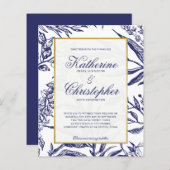 BUDGET Elegant Navy Blue Gold Botanical Weddenscha (Voorkant / Achterkant)