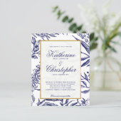 BUDGET Elegant Navy Blue Gold Botanical Weddenscha (Staand voorkant)