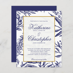 BUDGET Elegant Navy Blue Gold Botanical Weddenscha