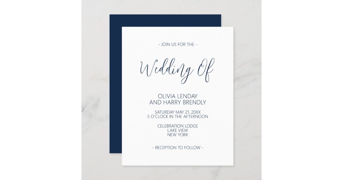 Budget Elegant Navy Blue White Wedding Invitation Zazzle.nl