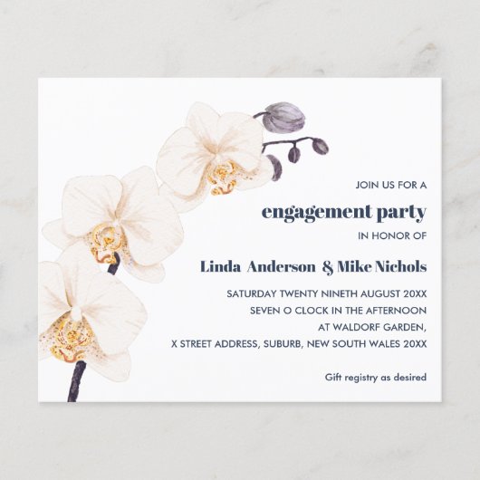 BUDGET Elegant Orchid Branch White Navy bruiloft (Voorkant)