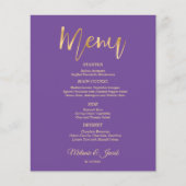 Budget Elegant Paars Scripting Gold Menu Kaart (Voorkant)