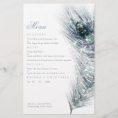 Budget Elegant Peacock Feather Blue Wedding Menu (Voorkant)