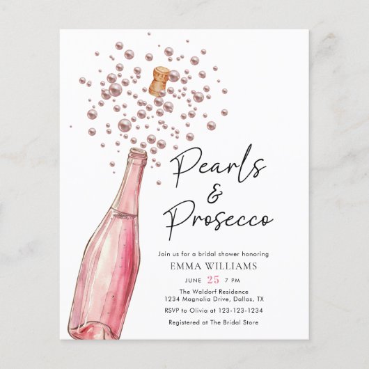 Budget Elegant Pearls en Prosecco Vrijgezellenfees Flyer (Voorkant)