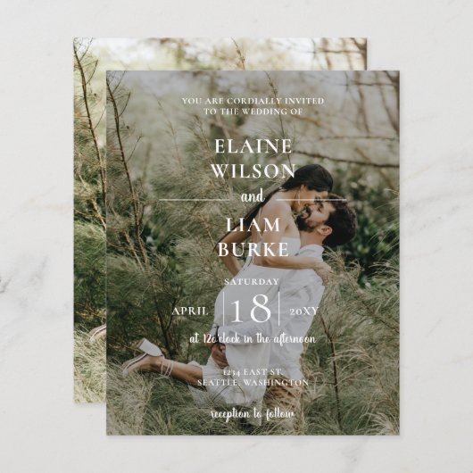 Budget Elegant Photo Overlay Wedding Uitnodiging (Voorkant / Achterkant)