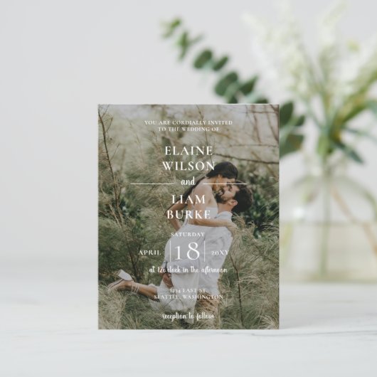 Budget Elegant Photo Overlay Wedding Uitnodiging (Staand voorkant)