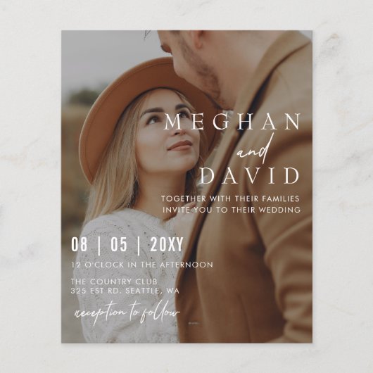 Budget Elegant Photo Overlay Wedding Uitnodiging (Voorkant)