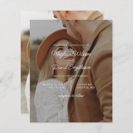 Budget Elegant Photo Overlay Wedding Uitnodiging (Voorkant / Achterkant)