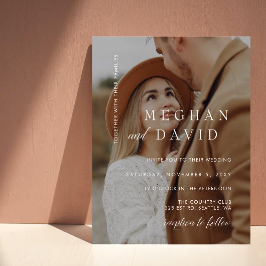 Budget Elegant Photo Overlay Wedding Uitnodiging