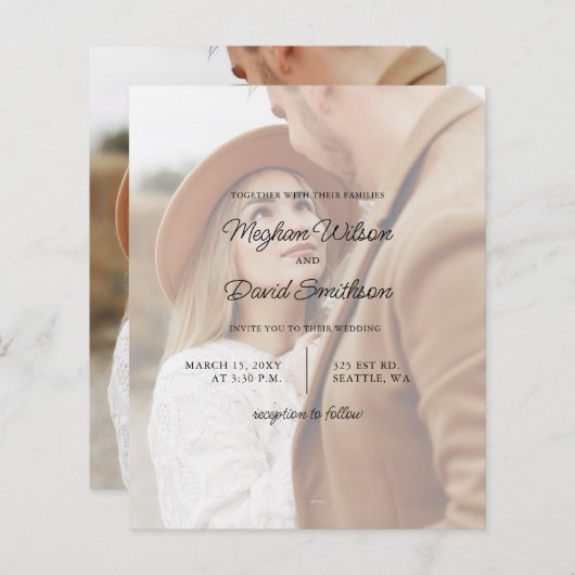 Budget Elegant Photo Overlay Wedding Uitnodiging (Voorkant / Achterkant)