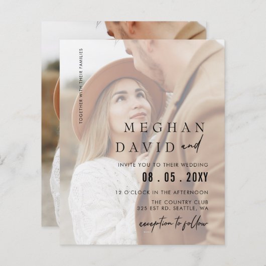 Budget Elegant Photo Overlay Wedding Uitnodiging (Voorkant / Achterkant)