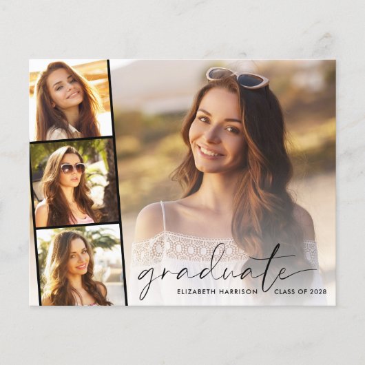 Budget Elegant Photo Strip Afstuderen Aankondiging (Voorkant)