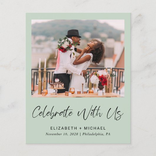 Budget Elegant Photo Wedding Reception Sage Invite (Voorkant)