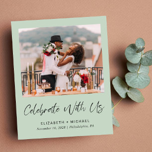 Budget Elegant Photo Wedding Reception Sage Invite