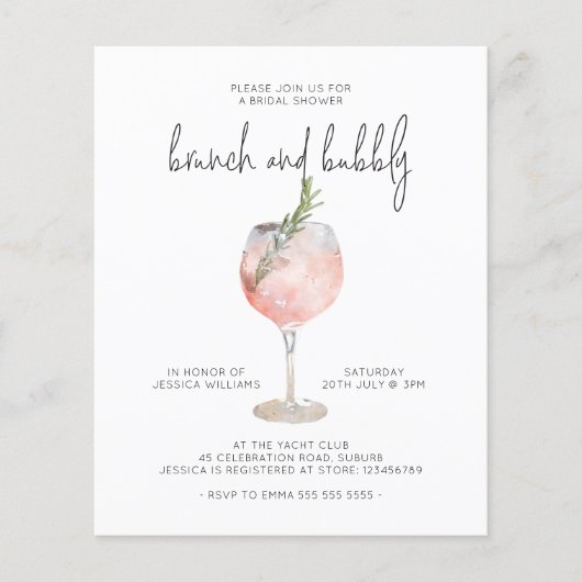 Budget Elegant Pink Brunch & Bubble Vrijgezellenfe Flyer (Voorkant)