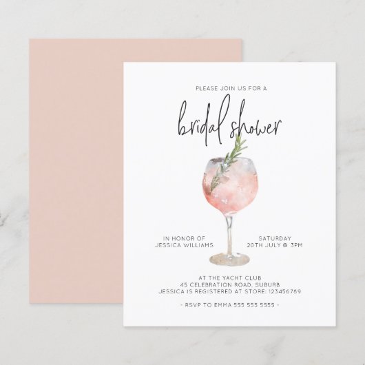 Budget Elegant Pink Cocktail Vrijgezellenfeest Bru (Voorkant / Achterkant)