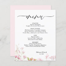 Budget Elegant Pink Floral Flat Menu Card