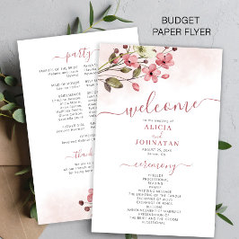 Budget elegant pink floral wedding program flyer