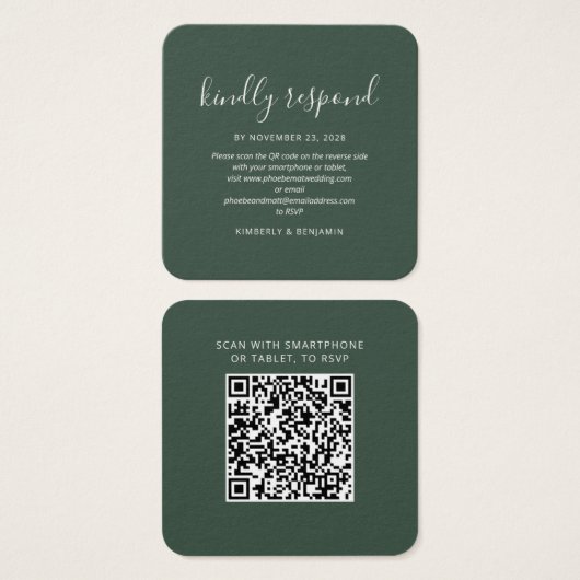 Budget Elegant QR Code Weddenschap Respons RSVP Ca Vierkante Visitekaartjes (Voorkant /achterkant)