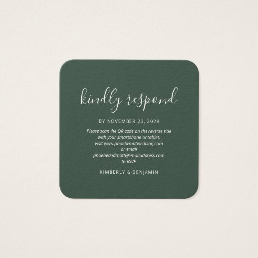 Budget Elegant QR Code Weddenschap Respons RSVP Ca Vierkante Visitekaartjes (Voorkant)