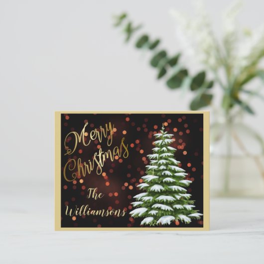 Budget Elegant Red Black Gold Bokeh Tree FLAT Feestdagenkaart (Staand voorkant)