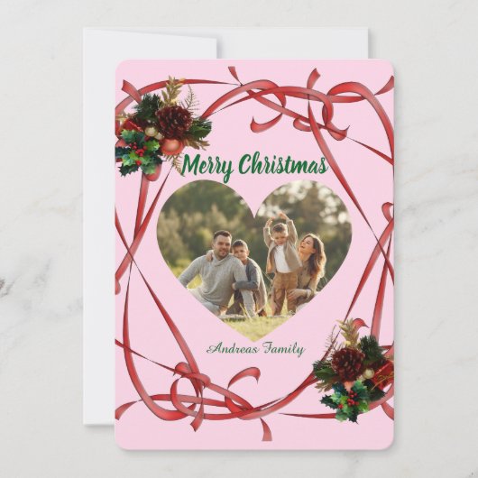 Budget Elegant Red Bow Christmas 3 Photo  Feestdagenkaart (Voorkant)