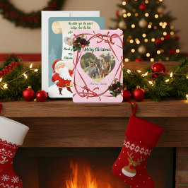 Budget Elegant Red Bow Christmas 3 Photo  Feestdagenkaart