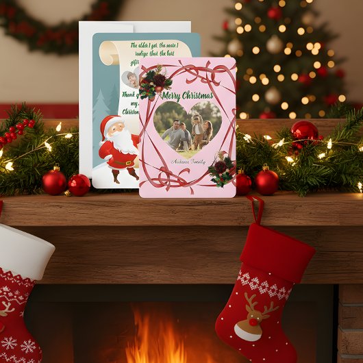 Budget Elegant Red Bow Christmas 3 Photo  Feestdagenkaart