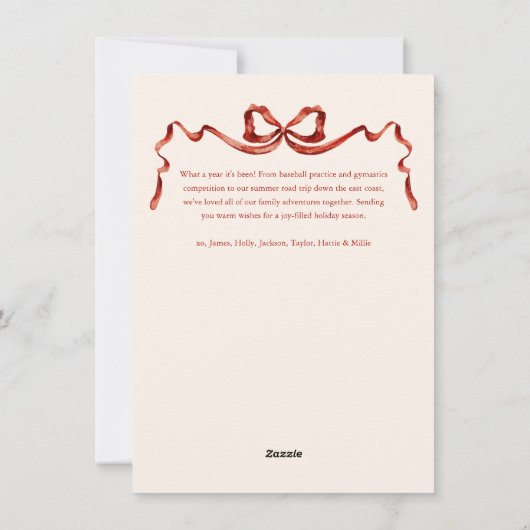 Budget Elegant Red Bow Christmas One Photo Feestdagenkaart (Achterkant)