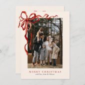 Budget Elegant Red Bow Christmas One Photo Feestdagenkaart (Voorkant / Achterkant)