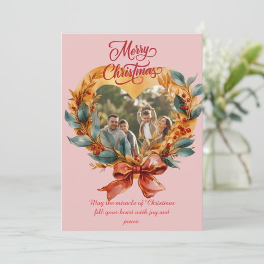 Budget Elegant Red Bow Christmas Photo Holiday Feestdagenkaart (Staand voorkant)