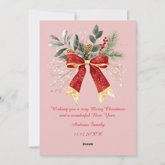 Budget Elegant Red Bow Christmas Photo Holiday  Feestdagenkaart (Achterkant)