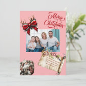 Budget Elegant Red Bow Christmas Photo Holiday  Feestdagenkaart (Staand voorkant)