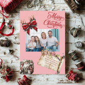 Budget Elegant Red Bow Christmas Photo Holiday  Feestdagenkaart