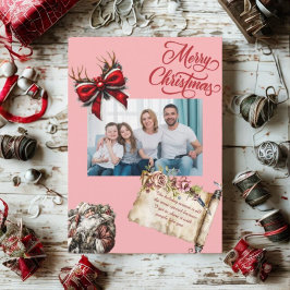 Budget Elegant Red Bow Christmas Photo Holiday  Feestdagenkaart