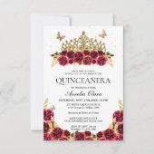 BUDGET Elegant rood bloemig goud tiara quinceanera Notitiekaartje (Voorkant)