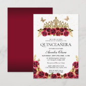 BUDGET Elegant rood bloemig goud tiara quinceanera Notitiekaartje (Voorkant / Achterkant)
