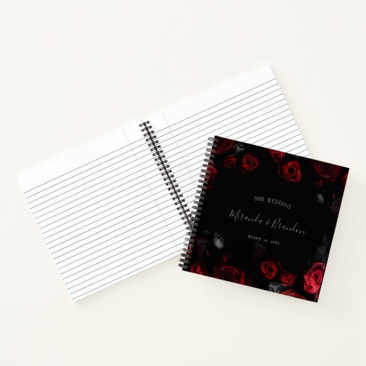 Budget Elegant Rood Zwart Bloemen Bruiloft Planner Notitieboek (Binnen)