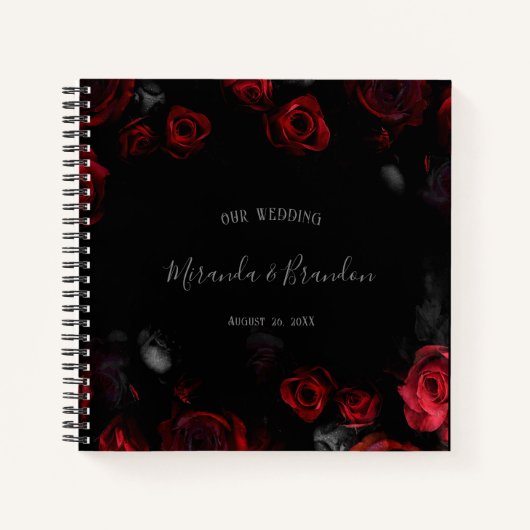Budget Elegant Rood Zwart Bloemen Bruiloft Planner Notitieboek (Voorkant)