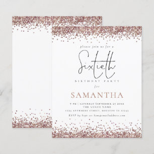Budget Elegant Roos Gold Glitter 60th Party Invite