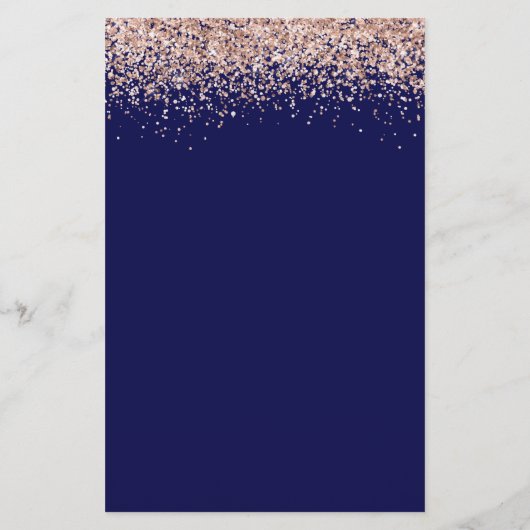Budget Elegant Roos Gold Glitter Navy Wedding Menu (Achterkant)