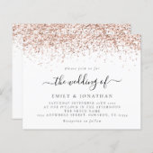 Budget Elegant Roos Gold Glitter Wedding Invite (Voorkant / Achterkant)