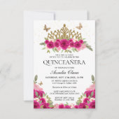 BUDGET Elegant Roze Bloemen Goud Tiara Quinceanera Notitiekaartje (Voorkant)