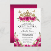 BUDGET Elegant Roze Bloemen Goud Tiara Quinceanera Notitiekaartje (Voorkant / Achterkant)