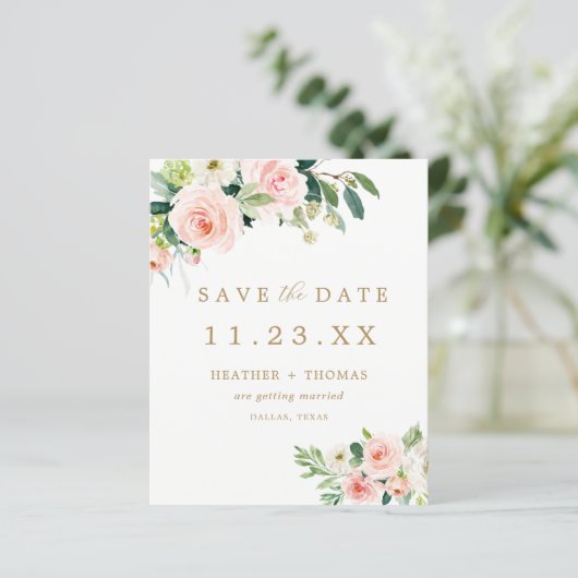 Budget Elegant Roze Bloemen Save the Date (Staand voorkant)