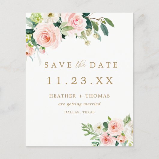 Budget Elegant Roze Bloemen Save the Date (Voorkant)